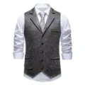 Men's vintage printed suede suit vest casual slim fit lapel waistcoat with white shirt. - S / Tops / Dark Gray