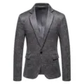 Men's glossy dark pattern blazer suit for party and stage performance, elegant formal outerwear. - M / Tops / Dark Gray