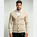 Cardigan en tricot col V uni pour homme pull vetement d'exterieur decontracte automne - M / Hauts / Blanc Cassé