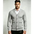 Cardigan Tricot Col V Gris Uni Homme Bouton Manches Longues Vêtement Casual Tendance - M / Hauts / Gris clair