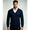 Cardigan Tricot Col V Slim Fit Couleurunie Homme Pull Casual Bleu Marine Mode - M / Hauts / Noir