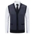 Men's V-neck argyle knit cardigan vest, slim fit autumn winter warm sleeveless sweater. - L / Tops / Dark Gray