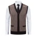 Men's V-neck knit sweater vest winter warm cardigan waistcoat with front button closure style - L / Tops / Coffee