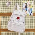 Sac à Dos Scolaire à Carreaux Style Japonais INS Broderie Cœur Voyage pour Femme - Grand (Sans Pendentif) / Kaki