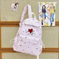 Joli sac à dos scolaire à carreaux roses pour femmes et filles, sac de voyage casual avec cœur. - Grand (Sans Pendentif) / Rose
