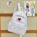 Sac à dos à carreaux décontracté style japonais pour étudiants, cartable stylé. - Grand (Sans Pendentif) / Noir