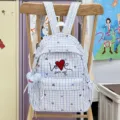 Sac à dos scolaire à carreaux bleu, cartable esthétique élégant pour les étudiants. - Grand (Avec Pendentif) / Bleu