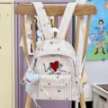 Sac à dos à carreaux décontracté style japonais pour femme cartable élégant sac de voyage - Petit (Avec Pendentif) / Kaki