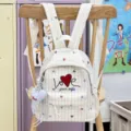 Sac à dos décontracté à carreaux style japonais pour femme, cartable mignon brodé de cœur. - Petit (Avec Pendentif) / Vert