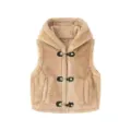 Khaki faux fur hooded vest with toggle closures, cozy winter layering apparel for women - XS / Tops / Khaki