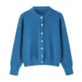 Blauwe gebreide damesvest met ronde hals en gouden knopen voor dagelijkse herfststijl. - M / Tops / Blauw