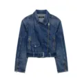Klassiek blauw denim bikerjack voor dames met asymmetrische rits en bijpassende riem. - XS / Denim Blauw