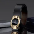 Men's Business Genuine Leather Belt with Gold Automatic Buckle Stylish Waistband for Men - 105cm / Gold