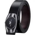 Men's leather belt with stylish automatic metal buckle, classic black business design. - 105cm / Gunmetal