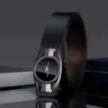 Men's Black Leather Belt with Automatic Alloy Buckle, Business Casual Waistband - 105cm / Gunmetal