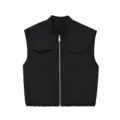 Stylish black mock neck utility vest featuring front zipper and dual chest pockets for women. - S / Black
