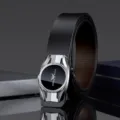 Men leather belt business automatic metal buckle black stylish classy accessory casual - 105cm / Silver