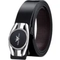 Men's automatic buckle leather belt business casual black genuine leather belt with alloy buckle - 105cm / Silver