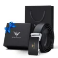 Cintura da uomo in pelle elegante con fibbia automatica, set regalo business di alta qualità. - 125cm / Argento