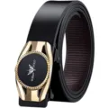 Men's automatic buckle leather belt business casual luxury metal alloy belt black - 105cm / Gold