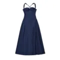 Elegante abito midi blu navy con spalline incrociate, vestibilità slim e svasata. - Taglia S / Blu navy