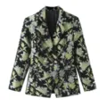 Stylish women floral jacquard double breasted blazer with metal buttons elegant jacket coat - S / Tops / Printed