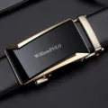 Cintura automatica da uomo in vera pelle con fibbia nera e dorata, elegante accessorio. - 105cm / Oro - Stile Lettera [Senza Scatola Regalo]