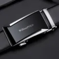 Cintura da uomo in vera pelle fibbia automatica metallica elegante stile affari - 105cm / Argento - Stile Lettera [Senza Scatola Regalo]