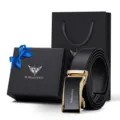 Set regalo cintura uomo in pelle di lusso automatica con scatola e borsa di carta - 105cm / Oro - Stile Lettera [Set Scatola Regalo]