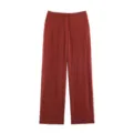 Brick red wide-leg trousers detail shot, showing high waist design, pockets and comfortable fabric. - XS / Bottoms / Red