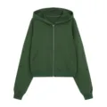 Women stylish dark green full zip up hooded sweatshirt casual long sleeve hoodie top - S / Tops / Green Top