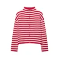 Vintage red white striped knitted cardigan women button up long sleeve sweater top - S / Red Stripe