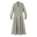 Elegant sheer long shirt dress with V-neck and buttons for stylish women commuting. - Light Green