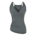 Damen dunkelgraues V-Ausschnitt Top schmal geschnitten ärmelloses Basic Unterziehshirt - S / Oberteile / Dunkles Melange-Grau