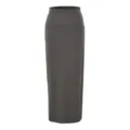 Grauer Maxirock mit hoher Taille Detailansicht, eleganter langer Bleistiftrock Stoff. - S / Unterteile / Dunkelgrau