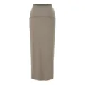 Eleganter hochgeschnittener langer gerader Rock in Khaki, schmaler Maxirock für Damen Alltag. - S / Unterteile / Grau Kaffee