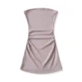 Detail shot highlighting the stylish ruched waist and smooth fabric of the elegant tube top. - Light Purple