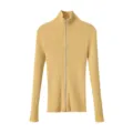 Cardigan cuello alto acanalado detalle cremallera punto amarillo tela suave chic - S / Tops / Amarillo jengibre