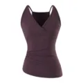 Donkerpaarse top met V-hals en gerimpelde zijkant, elegante slanke damestop voor mode. - S / Camisoles / Donkerpaars