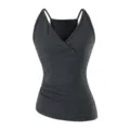 Donkergrijze V-hals gerimpelde hemdtop detailweergave, slim fit styling, zachte stof. - S / Camisoles / donkergrijs