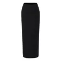 Black high waist maxi skirt detail view, showing the slim fit bodycon design for women. - S / Skirts / Black