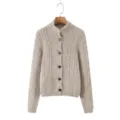 Beige gebreid vest voor dames met reverskraag, stijlvolle casual trui met knopensluiting. - Eén maat / Tops / Khaki