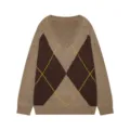 Pull-over en tricot classique à col en V motif argyle marron, manches longues élégant. - S / Marron