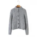 Grijs kabelgebreid vest voor dames, elegante knoopsluiting lange mouw gebreide trui detail - Eén maat / Tops / Lichtgrijs