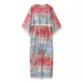 Detailed shot of the stylish printed long dress showcasing the intricate landscape pattern. - S / Mixed Colors