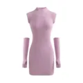 Lavender ribbed knit sleeveless dress with matching arm sleeves, sexy tight short party dress. - One Size / Bodycon Style / Purple