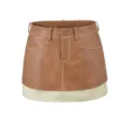 Retro PU leather color-block mini skirt for women, cool wasteland style A-line short skirt. - S / Caramel color