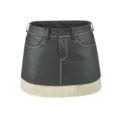 Vintage PU leather colorblock mini skirt detail showcasing contrast stitching and hem design. - S / Black