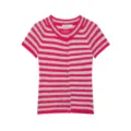 Women short sleeve striped knit cardigan summer casual pink grey button top outerwear fashion chic - S / Tops / As Shown