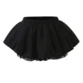 Black bubble mini skirt with lace trim high waist puffy tutu skirt for women sweet cool style - S / Black